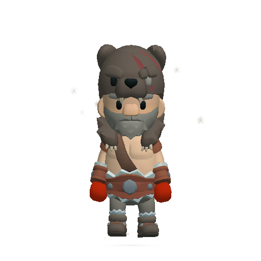 Ember's in-game character: a bearded explorer wearing a bear headdress and warm leather accents.